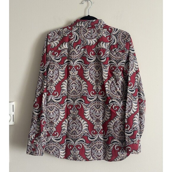 Chicos 1 Medium No Iron Button Up Collared Shirt Paisley Floral‎ Red Tan White - Picture 4 of 4